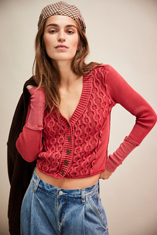 We The Free Snapshot Cable Cardi At Free People In Stolen Kiss, Size: Large