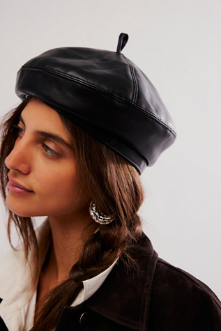 Ginger Vegan Leather Beret at Free People in Black