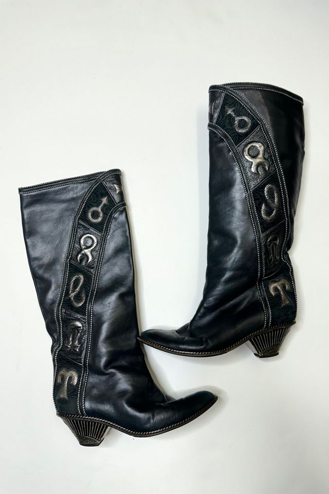 Vintage 1980s Black Leather Zodiac Boots Selected by Cherry Free People