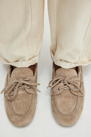 Yachting Day Boat Shoes By Jeffrey Campbell At Free People In Taupe Distressed Suede, Size: US 7.5