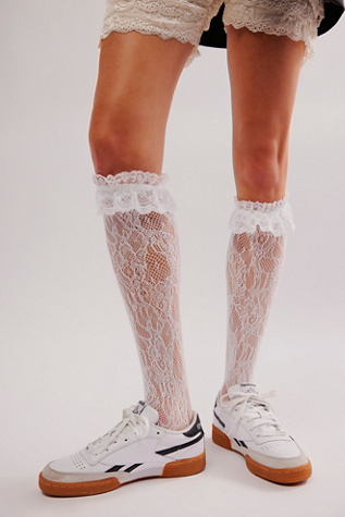 Embrace Lace Tall Socks by Hansel From Basel at Free People in White