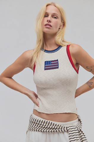 Farrah Flag Muscle Tank Top by Ragabond at Free People in White, Size: L