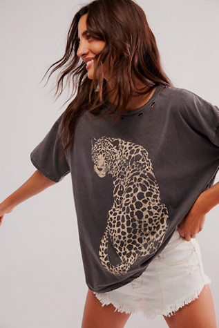 Leopard Tee by Promesa at Free People in Charcoal, Size: Large