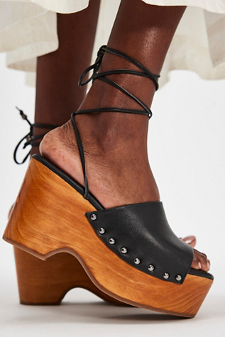 Front Row Wrap Clogs by FP Collection at Free People in Black Leather, Size: US 10