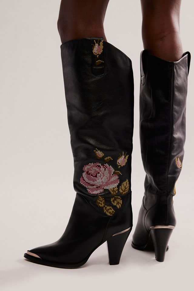 Embroidered thigh high boots hotsell