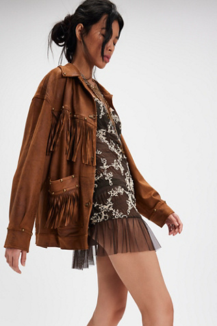 We The Free Knox Vegan Fringe jacket at Free People in Oiled Oak, Size: Large