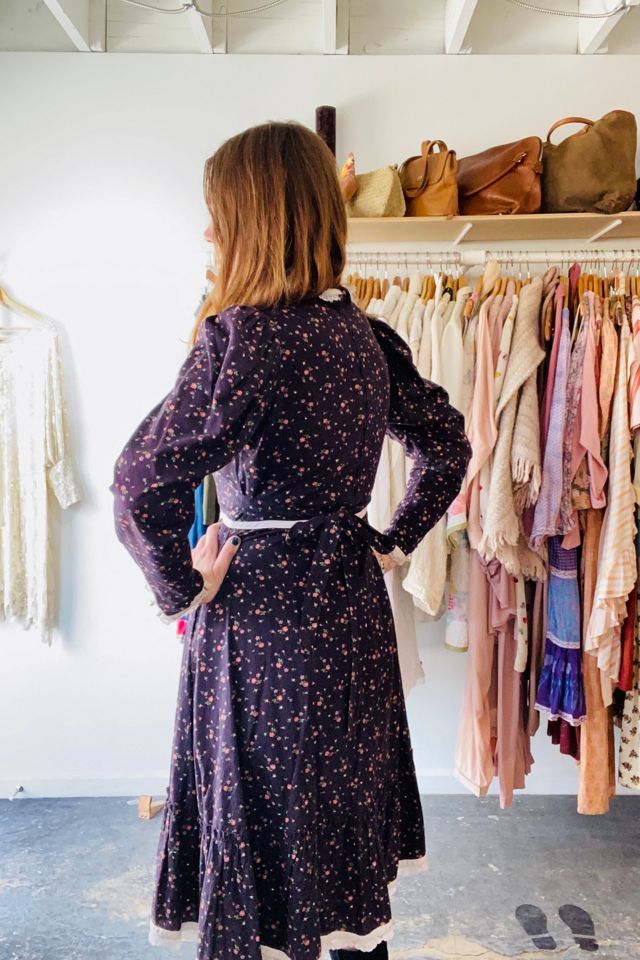 Vintage Dark Purple Floral Prairie Midi Dress Selected by The Curatorial Dept. #2