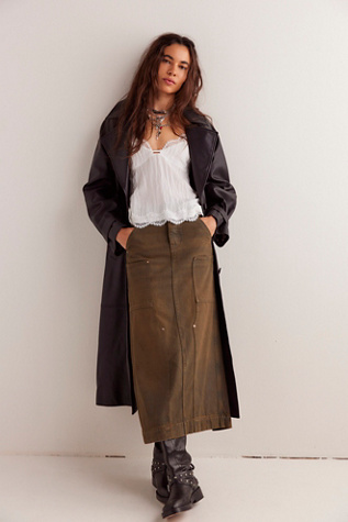 Harmonica Coated Denim Maxi Skirt