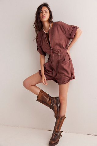 Let's Ride Shortalls at Free People in Friar Brown, Size: Small