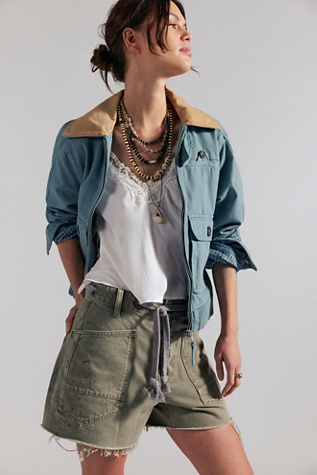 We The Free Moxie Barrel Shorts at Free People in Green, Size: 27