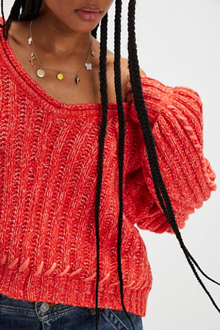 Whipstitch Pullover Jumper At Free People In Cherry Combo, Size: Small