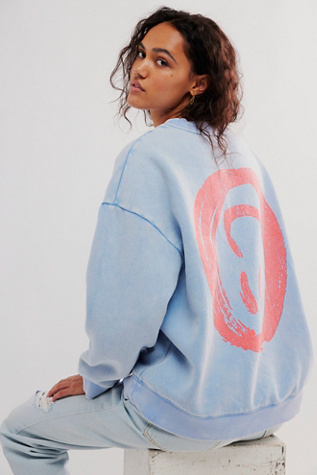 OneTeaspoon Smiley Back Crew Sweatshirt at Free People in Washed Blue, Size: XS