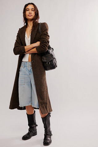 Hailey Tweed Duster Jacket at Free People in Chestnut Combo, Size: Small