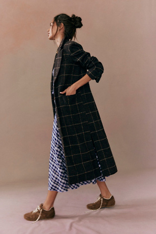 Manteau long en tweed Hailey par Free People en Combo Chocolat, pour femme taille: S