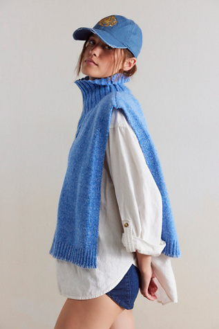 Alma Cable Poncho Jacket at Free People in Blue