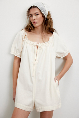 We The Free Daisy Denim Babydoll Romper At Free People In Vanilla, Size: Medium