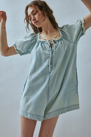 We The Free Daisy Denim Babydoll Romper at Free People in August Blue, Size: XS