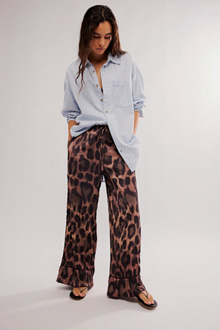 All Out Satin Leopard Pants at Free People in Cool Leopard, Size: Large