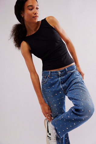 Jean Bebe Girlfriend Taille 27 Neuf – Bleu Clair, Jambe Droite Avec Clous