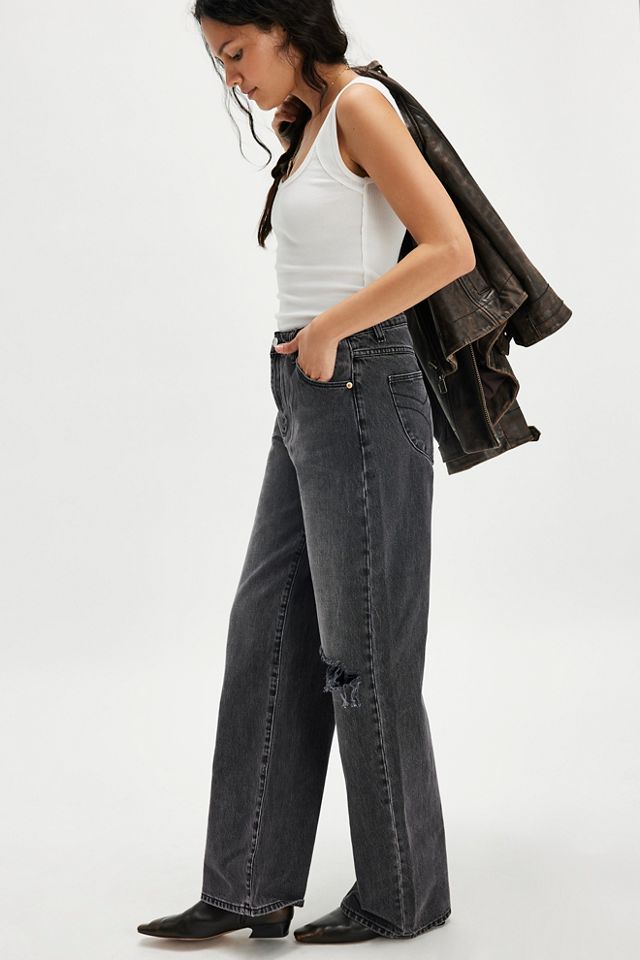 Rolla's Women's Kate Baggy Tough Stone Jeans - Mid-Rise Wide Leg Non-Stretch Denim