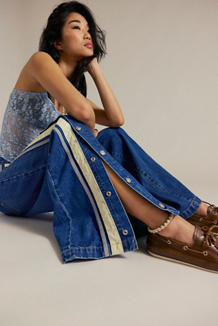 We The Free Finish Line Wide-Leg Jeans at Free People in Medium Wash, Size: 32
