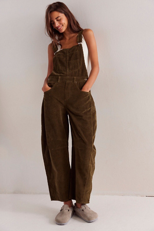 We The Free Good Luck Cord Overalls at Free People in Fir Green, Size: XS