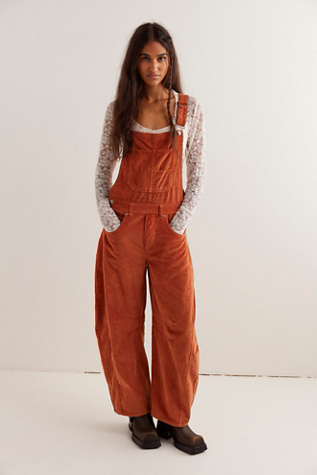 We The Free Good Luck Cord Overalls at Free People in Rust, Size: XS