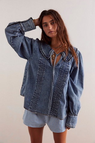 We The Free Molly Denim Sailor Shirt at Free People in Medium Sea Wash, Size: XS