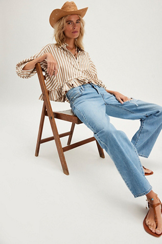 We The Free Bailey Stripe Shirt at Free People in Neutral Combo, Size: Small