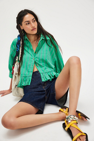 We The Free Bailey Stripe Shirt at Free People in Green Combo, Size: Small