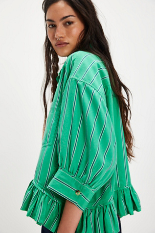 We The Free Bailey Stripe Shirt at Free People in Green, Size: XL