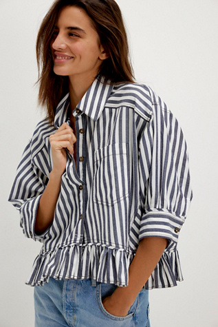 We The Free Bailey Stripe Shirt At Free People In Nautical Navy Combo, Size: XL