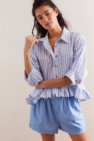 We The Free Bailey Stripe Shirt at Free People in Cornflower Blue Combo, Size: Large