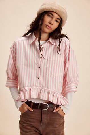 We The Free Bailey Stripe Shirt At Free People In Cameo Pink Combo, Size: Small