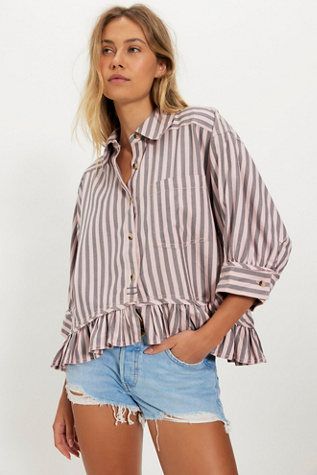 We The Free Bailey Stripe Shirt at Free People in Pink, Size: L
