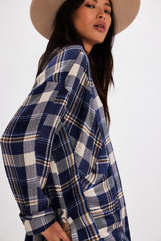 We The Free By The Shore Plaid Shirt at Free People in Navy Combo, Size: Large