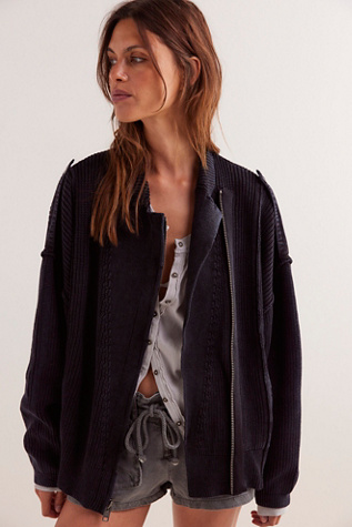 We The Free Must-Have Moto Cardi At Free People In Washed Black, Size: XL