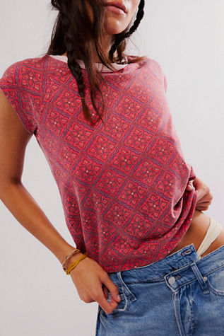 We The Free Bailey Printed Tee at Free People in Red Dahlia, Size: Medium