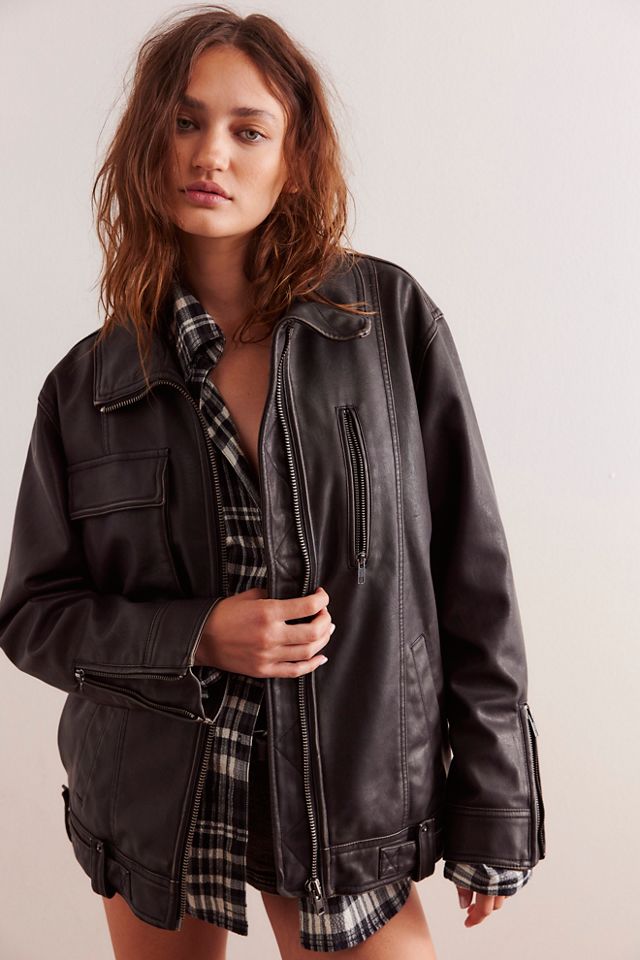 Buckle black leather jacket best sale