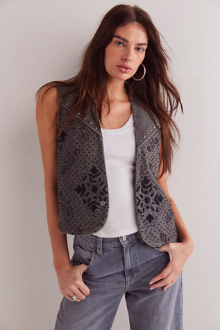 We The Free Star-Studded Leather Vest Jacket At Free People In Phantom, Size: XS