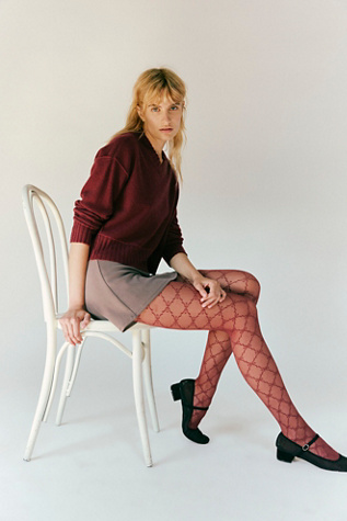 Ribbon Chain Tights by Hansel From Basel at Free People in Cabernet