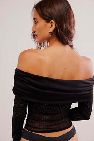 Off Shoulder Rhinestone Long Sleeve