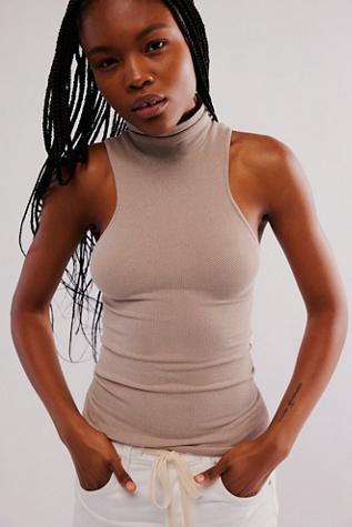 Always Ready Seamless Turtleneck Tank Top by Intimately at Free People in Mocha Meringue, Size: XS/S