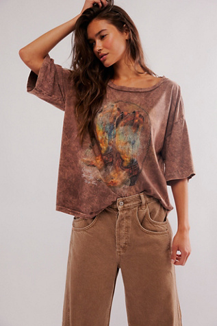 Cowgirl Boot Bar Tee by Vintage Souls at Free People in Washed Brown, Size: XS