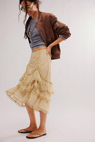 Calliope Ruffle Midi Skirt at Free People in Sage, Size: Small