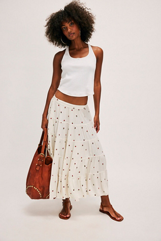 In Full Swing Embroidered Midi Skirt at Free People in Ivory Combo, Size: XL