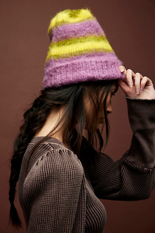 The Groove Stripe Beanie At Free People In Sunny Stripe