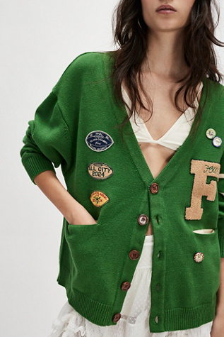 Found Pine Green Varsity Knit Cardigan