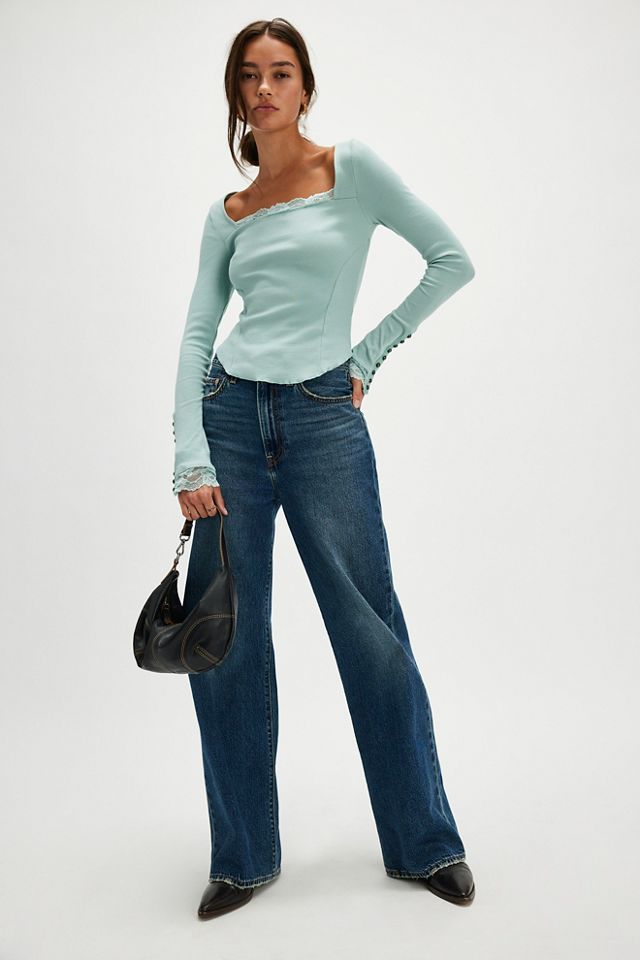 フリーピープル Free People Cuff It Long Sleeve レディース シャツ トップス Black Free People Cuff It Lace Top - Women's Shirts & Blouses in