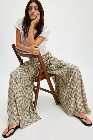 So Charming Wide-Leg Pants at Free People in Seaglass Combo/Tuscany, Size: XS